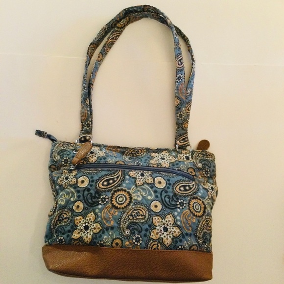 Stone & Co Blue & Brown Fabric Shoulder Handbag Purse Very Nice - Picture 3 of 8